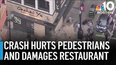 Crash hurts pedestrians and damages Boston restaurant