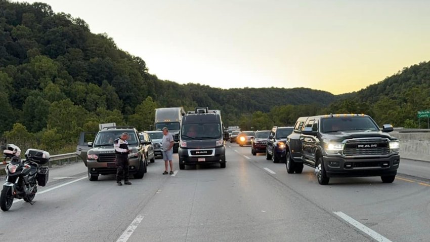 This image released by the Mount Vernon Fire Department shows traffic stopped