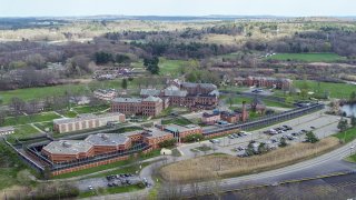 An aerial view of MCI Framingham, a women’s prison hit hard by the coronavirus with 71 confirmed cases on May 3, 2020 in Framingham, MA.