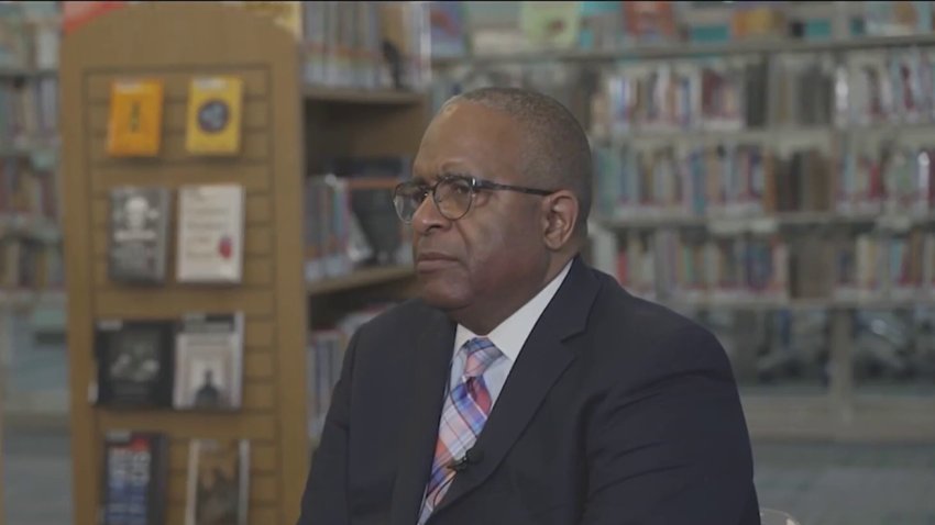 Roxbury Community College president Dr. Jonathan Jefferson sitting for an interview with NBC10 Boston.