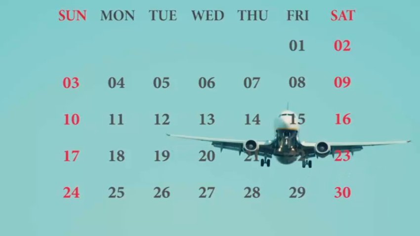 A plane with a calendar superimposed over it.