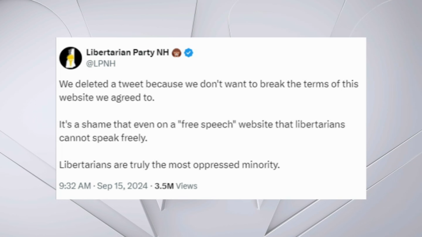 A post on X from the Libertarian Party of New Hampshire explaining why it deleted a post praising anyone who were to kill Vice President Kamala Harris.