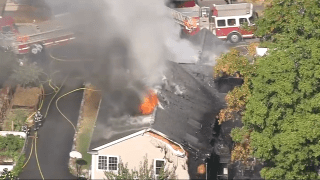 A fire burning in a Quincy, Massachusetts, home on Thursday, Sept. 12, 2024.