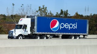 A truck with Pepsi logo on a semitrailer is seen at Interstate 95 highway in Maryland, United States, on October 21, 2022.