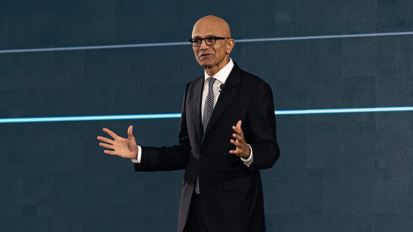 Satya Nadella, the executive chairman and CEO of Microsoft Corporation speaks during the “Microsoft Build: AI Day” event at the Queen Sirikit National Convention Center.