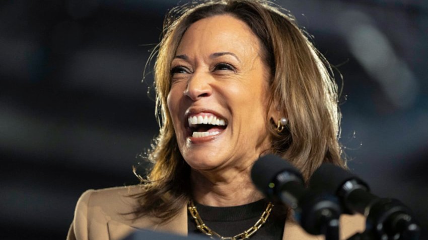 US Vice President and Democratic presidential candidate Kamala Harris speaks during a campaign rally at the Rawhide Western Town and Event Center in Chandler, Arizona, on October 10, 2024.