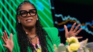 Thasunda Brown Duckett, president and chief executive officer of TIAA, speaks during the Bloomberg Invest event in New York, US, on Wednesday, June 7, 2023. The conference invites investors, from institutional and high-net worth to private and retail, to leave with fresh perspective and crucial insight for 2023 and beyond. 