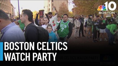 Celtics fans gather at Boston City Hall Plaza for watch party