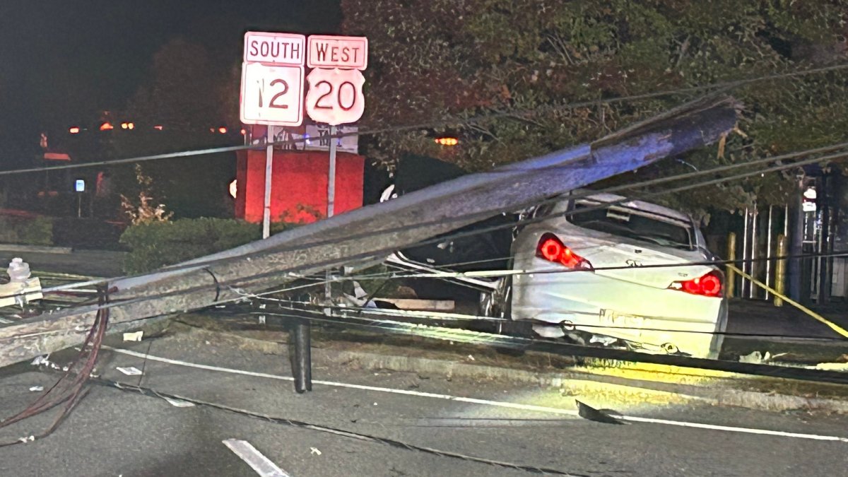 Crash into utility pole in Auburn closes down street – NBC Boston