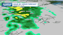 A map showing that rain is expected over much of New England about 1 a.m. Wednesday, Oct. 29, 2024.