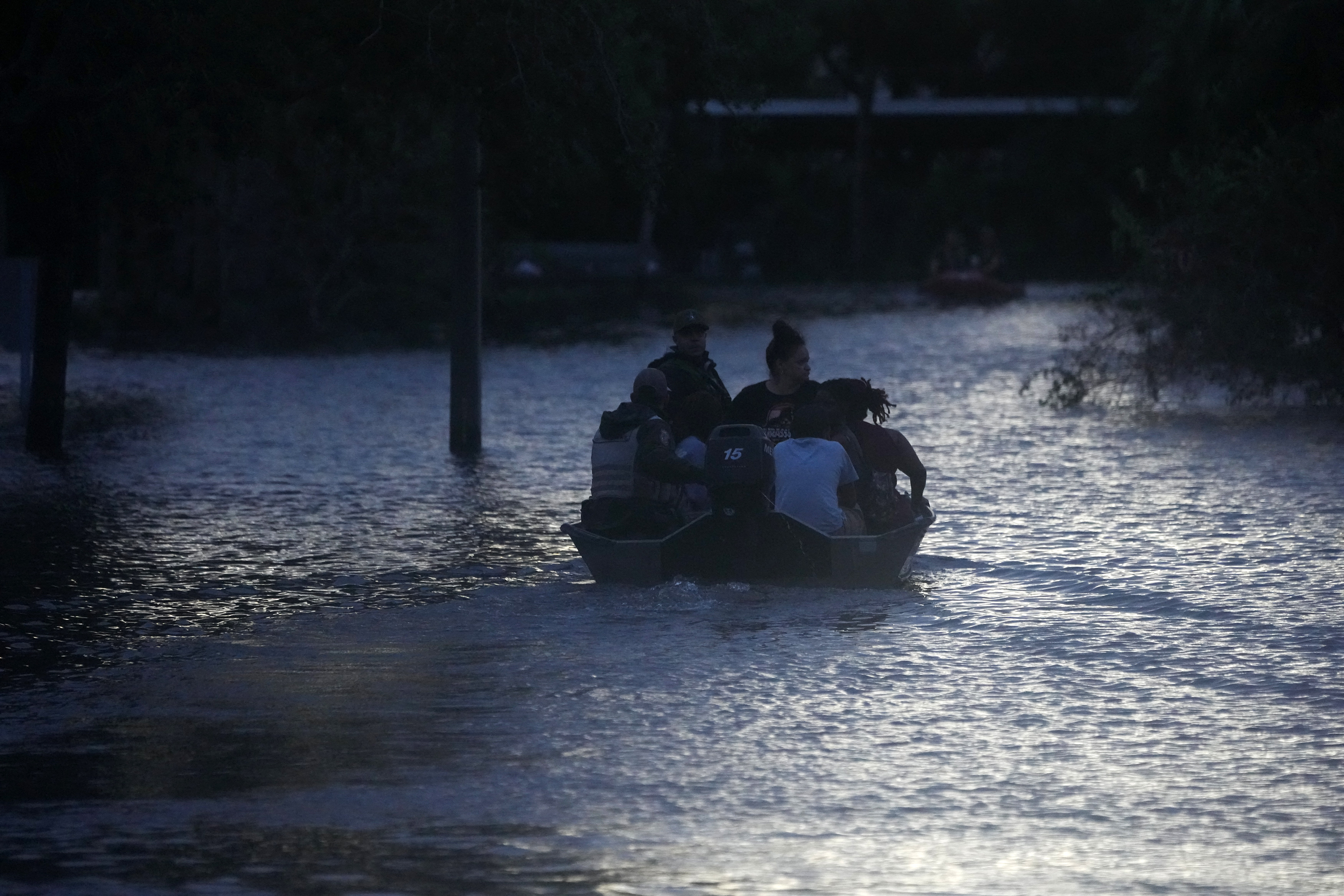 Residents are rescued from an apartment complex in Clearwater that was flooded from and overflowing creek due to Hurricane Milton on October 10, 2024 in Florida.