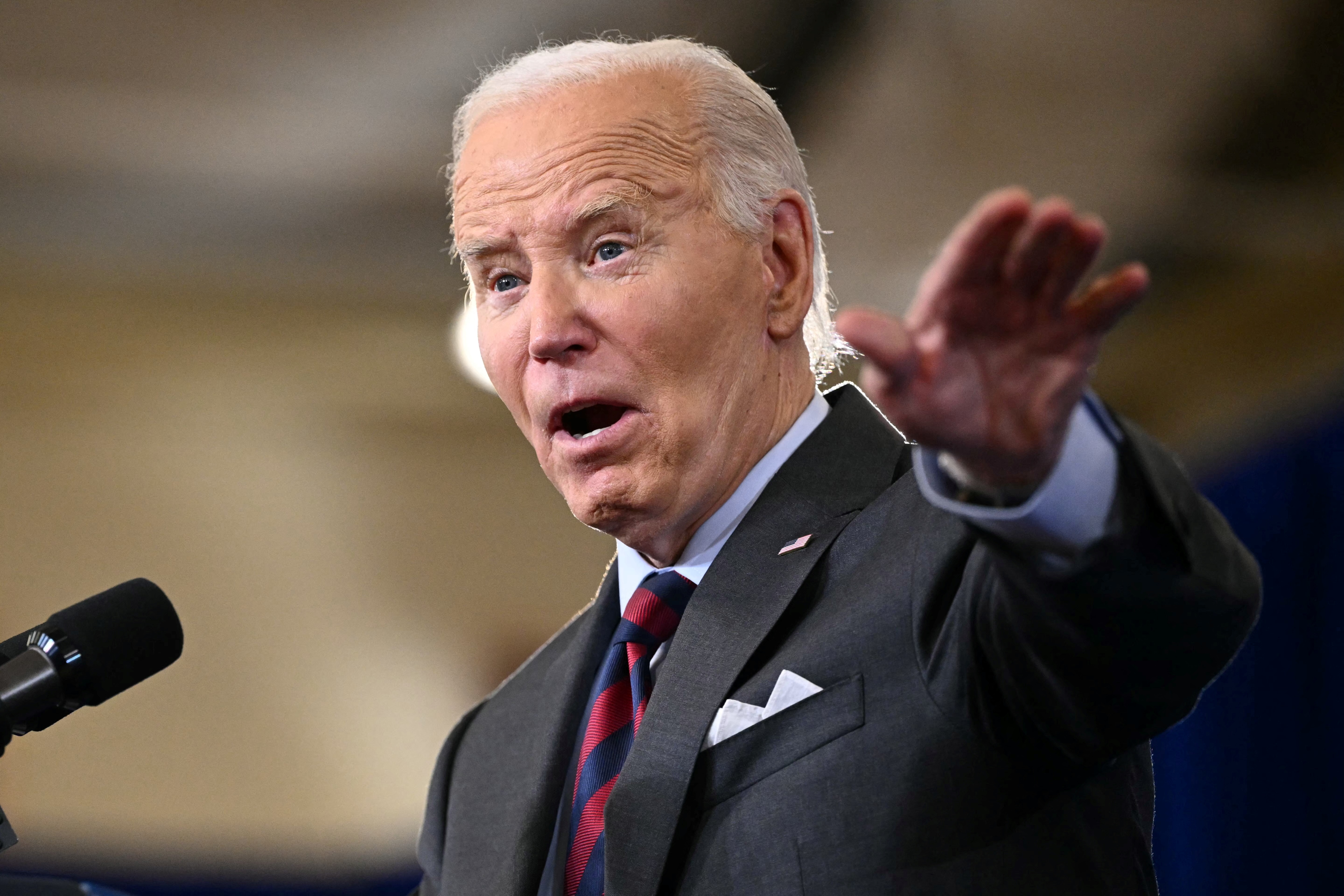 President Joe Biden giving a speech on prescription drug costs in Concord, New Hampshire, on Tuesday, Oct. 22, 2024.