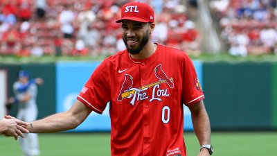 Celtics star Jayson Tatum at a St. Louis Cardinals game