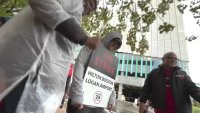 Boston hotel workers on the picket line on Monday, Oct. 7, 2024.