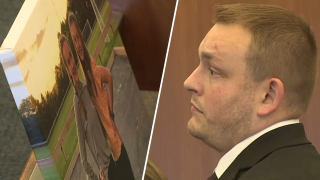 Left: Claire Zisserson and Kendall Zemotel before the 2019 crash. Right: Gregory Goodsell appears in court to hear his sentence.