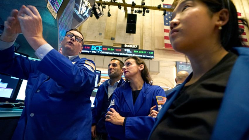 Traders on the floor of the New York Stock Exchange in New York City, Nov. 6, 2024.