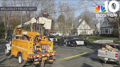 Worker shocked while putting up lights in Wellesley