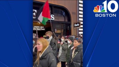 Pro-Palestinian protesters at Prudential Center in Boston