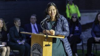 Boston Mayor Michelle Wu speaks at an event in Charlestown on Tuesday related to the city’s new accelerator fund.