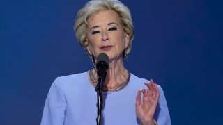 Linda McMahon, former Administrator of Small Business Administration, speaking during the Republican National Convention on Thursday, July 18, 2024, in Milwaukee.