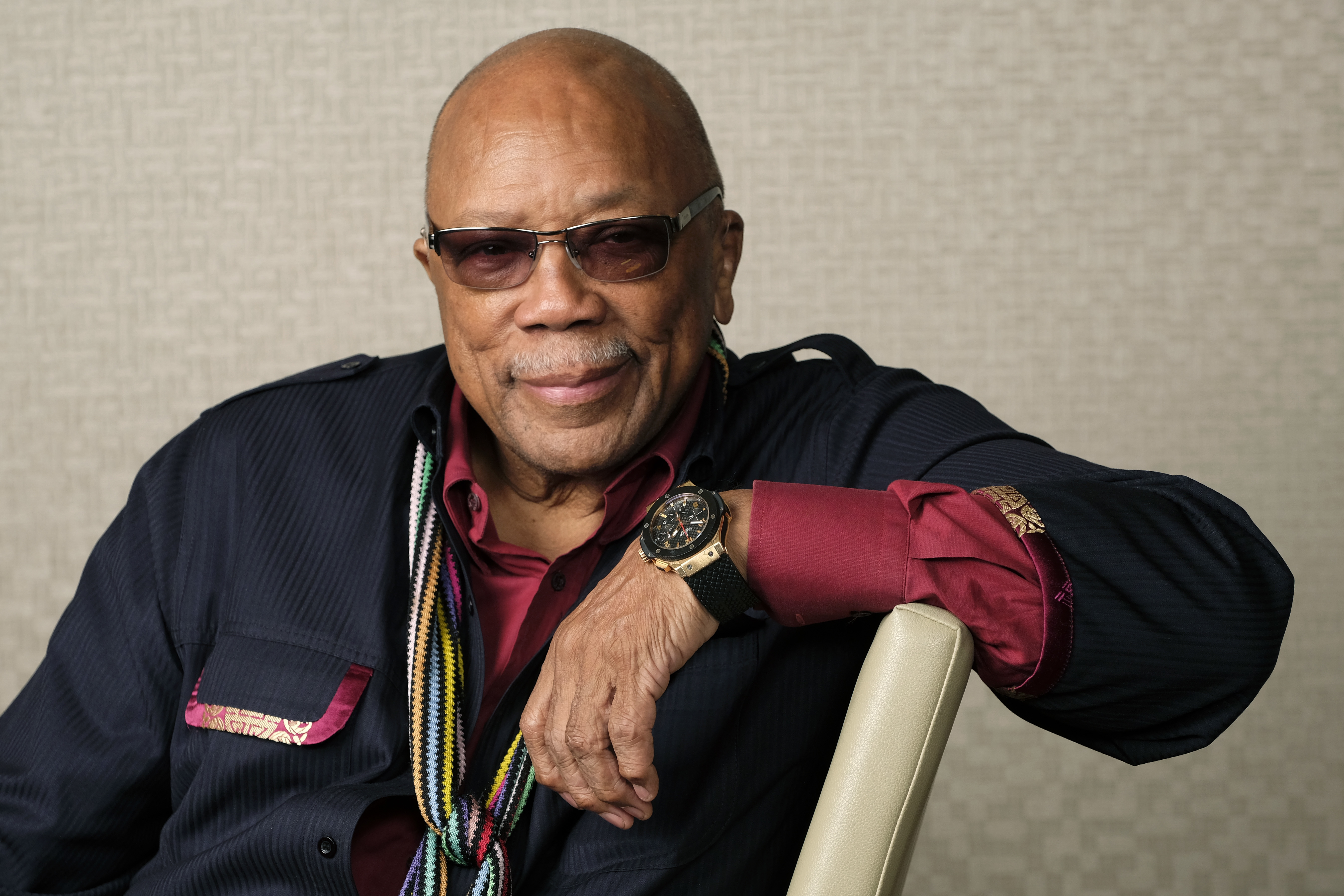 FILE – Music producer Quincy Jones poses for a portrait to promote his documentary “Quincy” during the Toronto Film Festival on Sept. 7, 2018, in Toronto.