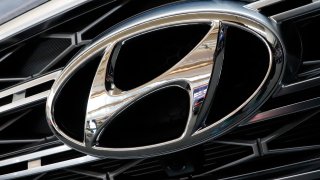 FILE - The front grill of a 2020 Hyundai Palisade