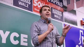 Manchester, NH – November 4: U.S. Congressman Chris Pappas at a campaign event at the Manchester field office of the New Hampshire Democratic coordinated campaign. (Photo by Suzanne Kreiter/The Boston Globe via Getty Images)