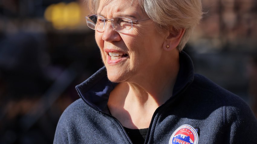 Cambridge, MA – November 5: US Senator Elizabeth Warren voted at the Graham and Parks School. (Photo by Lane Turner/The Boston Globe via Getty Images)