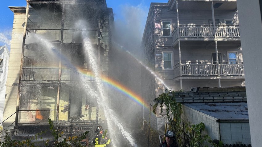 Firefighters working a scene in Somerville, Massachusetts, on Nov. 8, 2024.