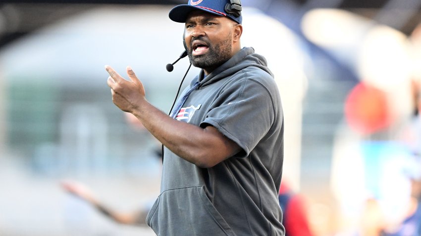 Oct 27, 2024; Foxborough, Massachusetts, USA; New England Patriots head coach Jerod Mayo calls a play against the New York Jets during the second half at Gillette Stadium. Mandatory Credit: Brian Fluharty-Imagn Images