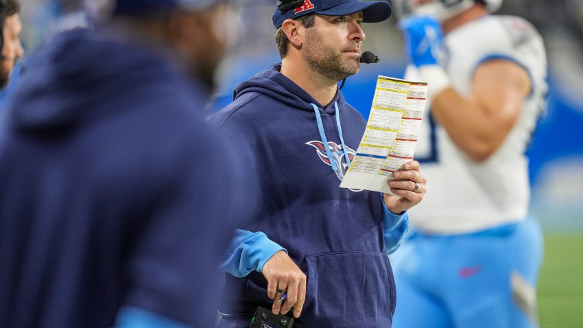 Tennessee Titans head coach Brian Callahan during the second half of the NFL game at Ford Field in Detroit on Oct. 27, 2024.