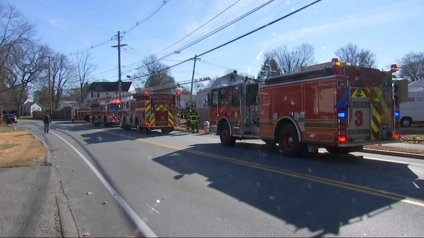 Firefighters knocked down flames in an attic in Wakefield, Massachusetts, on Monday.