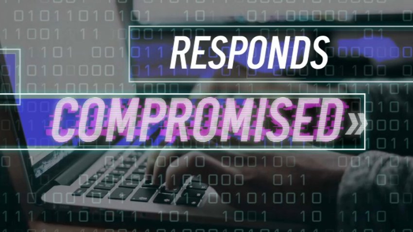 A graphic that reads "Responds: Compromised" over an image of someone typing with binary code superimposed.