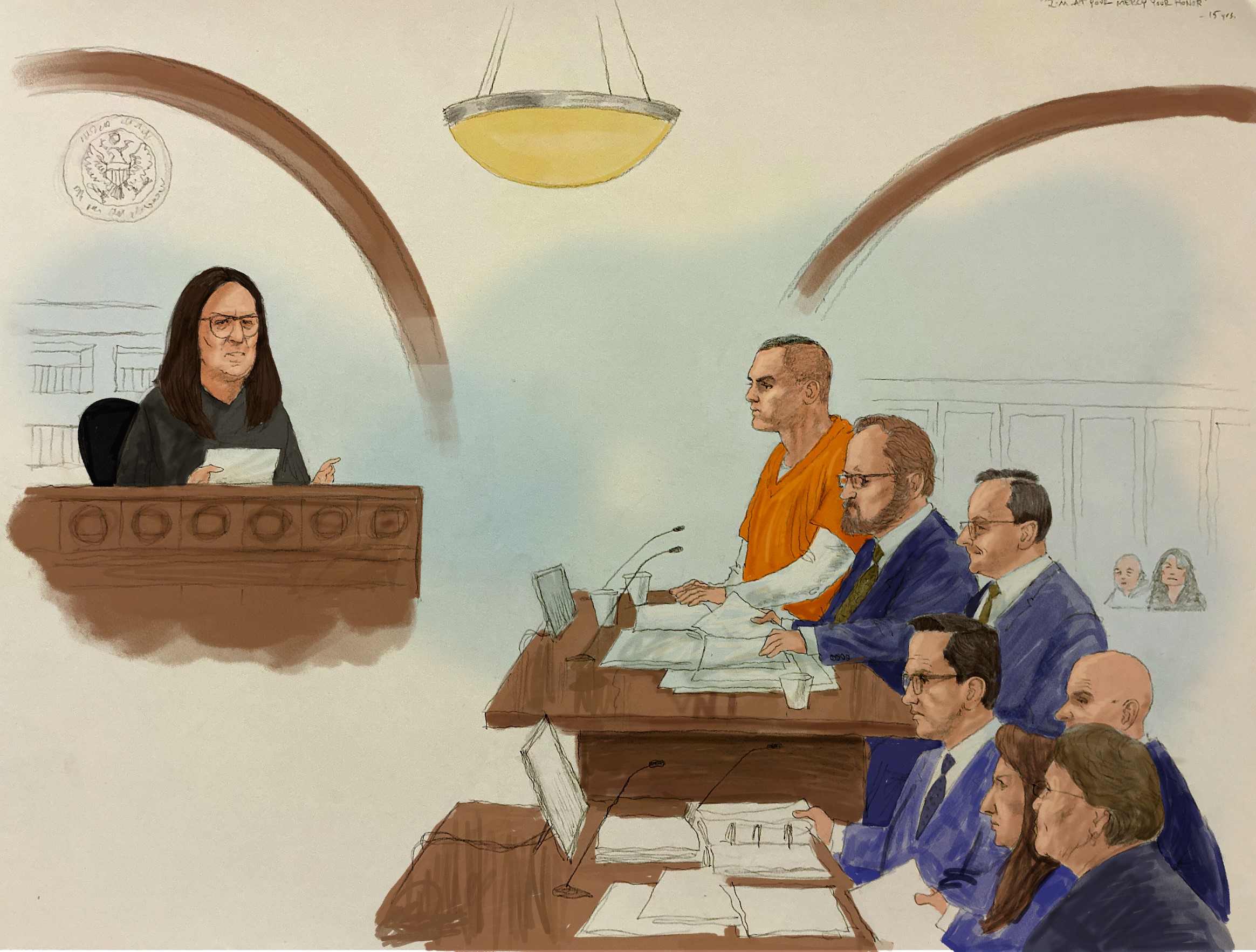 A courtroom sketch of Jack Teixeira's sentencing in Boston on Tuesday, Nov. 12, 2024.