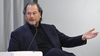 Marc Benioff, chief executive officer of Salesforce, speaks during the World Economic Forum in Davos, Switzerland, Jan. 18, 2024.