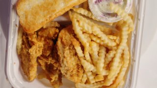 A box of Raising Cane’s chicken fingers