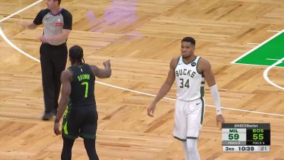 Jaylen Brown get technical foul after scuffle with Giannis