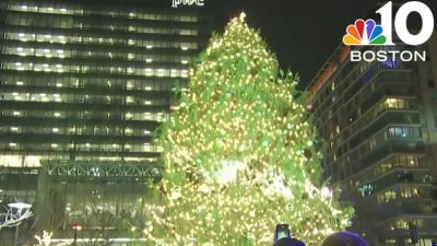 Boston's largest Christmas tree dazzles at ‘Light Up Seaport'