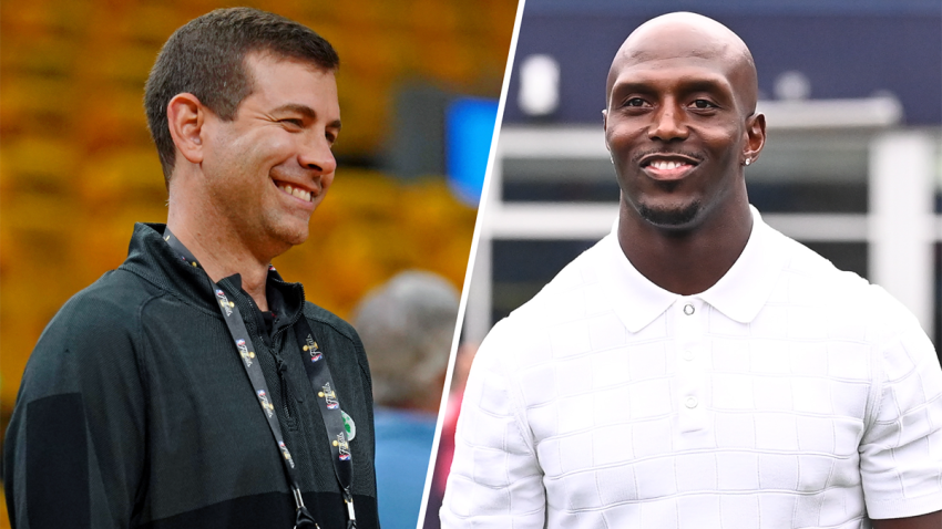 Celtics president of basketball operations Brad Stevens and ex-Patriots safety Devin McCourty