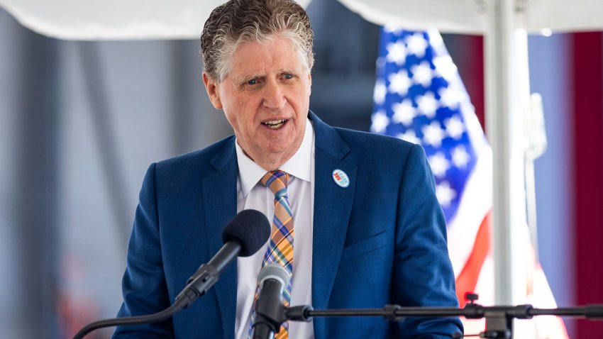 Dan McKee, governor of Rhode Island, speaks during a news conference in 2024.