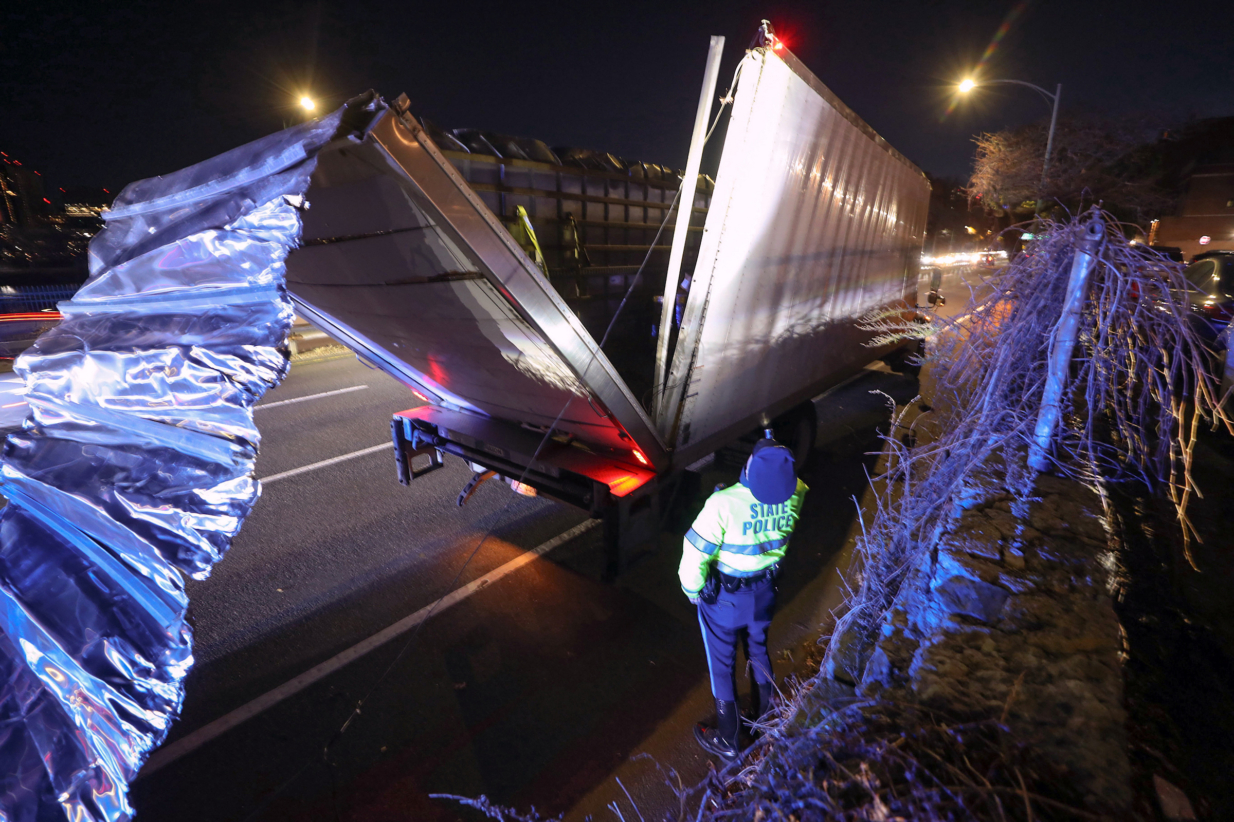 Nov. 13, 2024: The second “Storrowing” in two days, this time the Fairfield Street footbridge is the victim of this early morning crash.