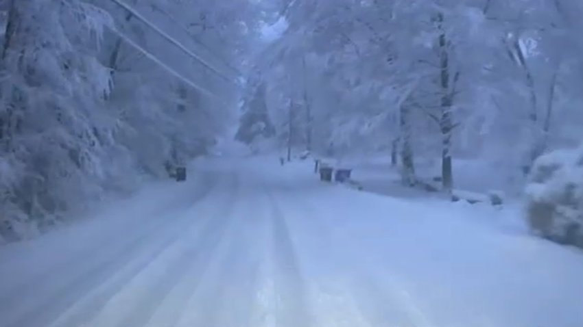 Snowy streets in Tolland, Connecticut, on Thursday, Dec. 5, 2024.