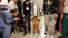 Jesus Radon Santos gets a bubble parade as the toddler finally leaves Franciscan Children's Hospital in Boston on Wednesday, Dec. 18, 2024.