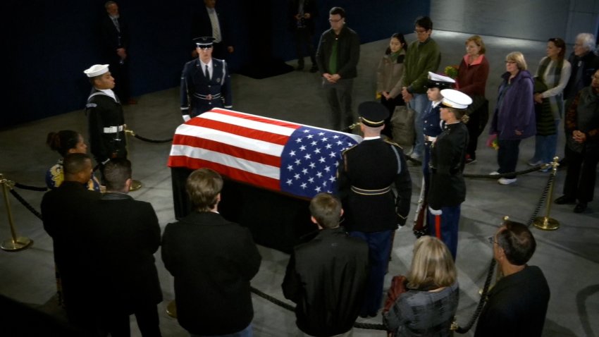 Jimmy Carter's casket in the Carter Center.