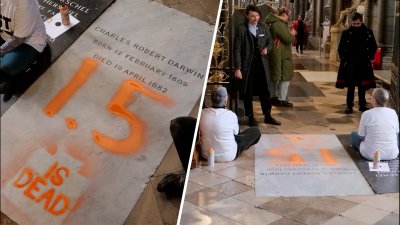 Climate activists vandalize Charles Darwin's grave at London's Westminster Abbey