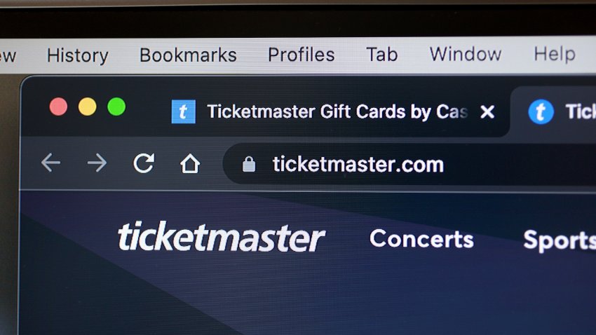 A web browser on the Ticketmaster website.