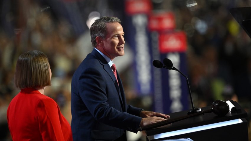 Ohio Lt Gov. Jon Husted nominates U.S. Sen. J.D. Vance (R-OH) for the office of Vice President on the first day of the Republican National Convention at the Fiserv Forum on July 15, 2024 in Milwaukee, Wisconsin.