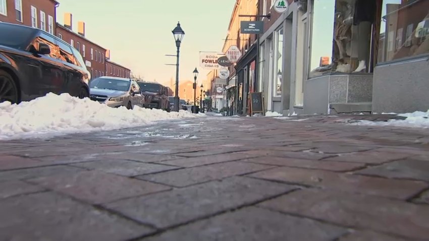 A brick sidewalk in Newburyport, Massachusetts