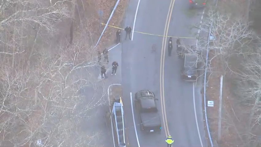 Investigators at the scene of a search for a missing 6-year-old in Norton, Massachusetts on Friday, Jan. 17, 2025.