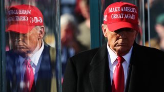 Donald Trump walks off stage after speaking during a campaign rally at Lancaster Airport in Lititz, Pa., on Nov. 3.